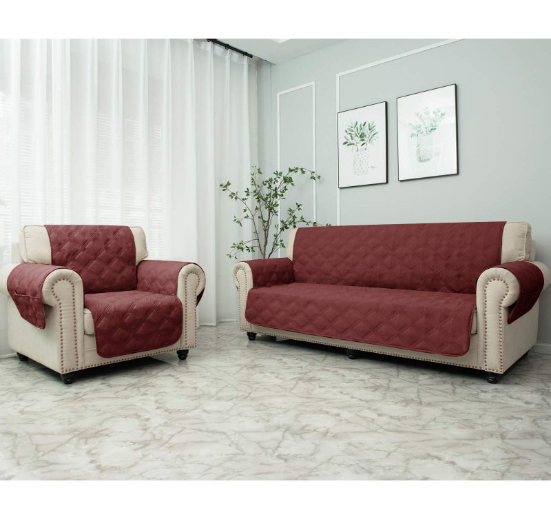 CHHKON Sofa Cover 100% Waterproof Non-Slip Quilted Furniture Protector Sofa Slipcover for Children, Pets for Leather Couch (Burgundy, 78") - Image 3